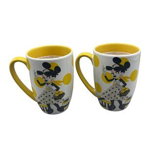 set 2 Disney Store Minnie Mouse signature Diva yellow coffee cups mugs READ NEW